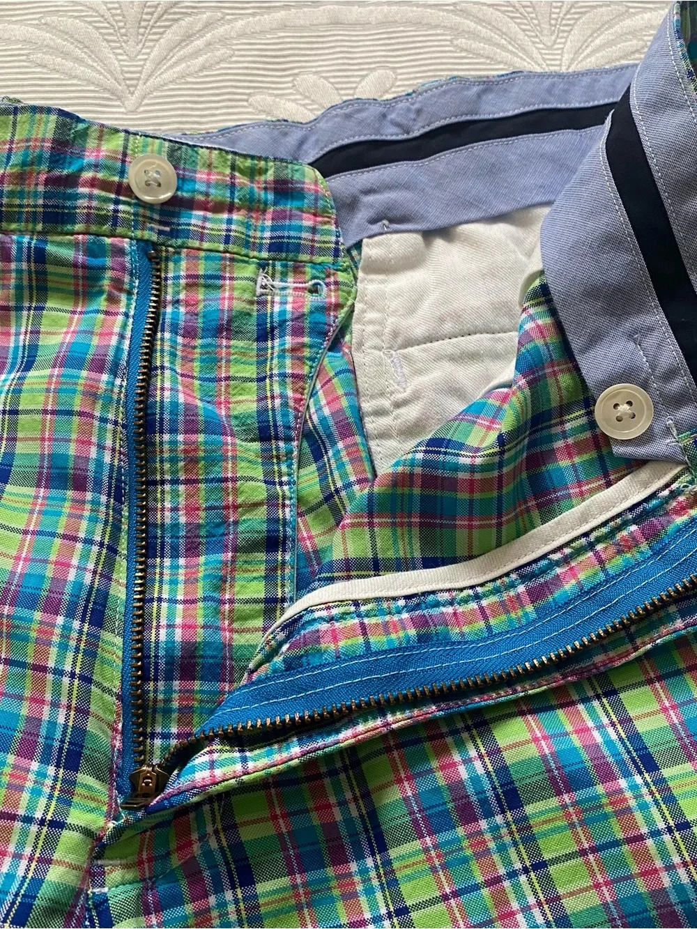 Polo Golf Ralph Lauren Mens Size 36 Blue Green Pink Madras Plaid Shorts